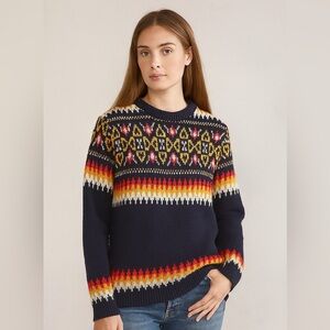 Navy Multicolor Patterned unisex Sweater size small WOOL no flaws